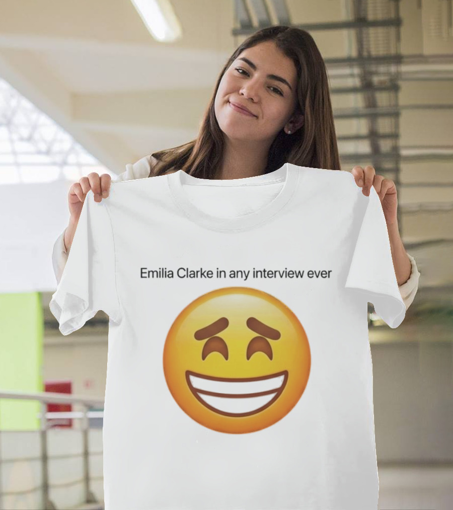 Emilia Clarke In Any Interview Ever Smiling Emoji T-Shirt