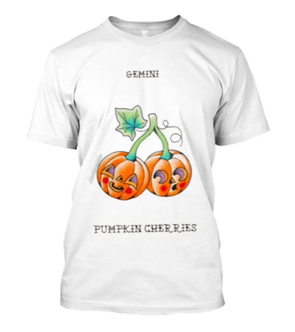 Gemini Pumpkin Cherries Zodiac 2026 Halloween Twins T-Shirt