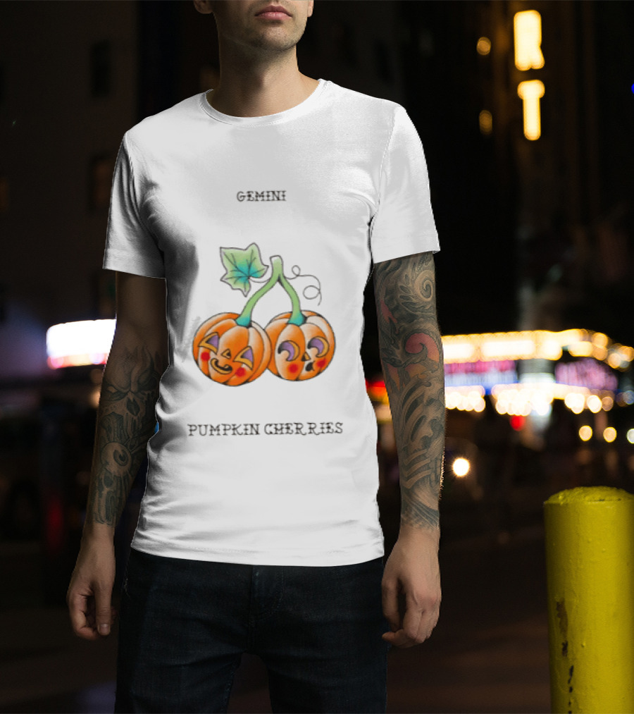 Gemini Pumpkin Cherries Zodiac 2026 Halloween Twins T-Shirt