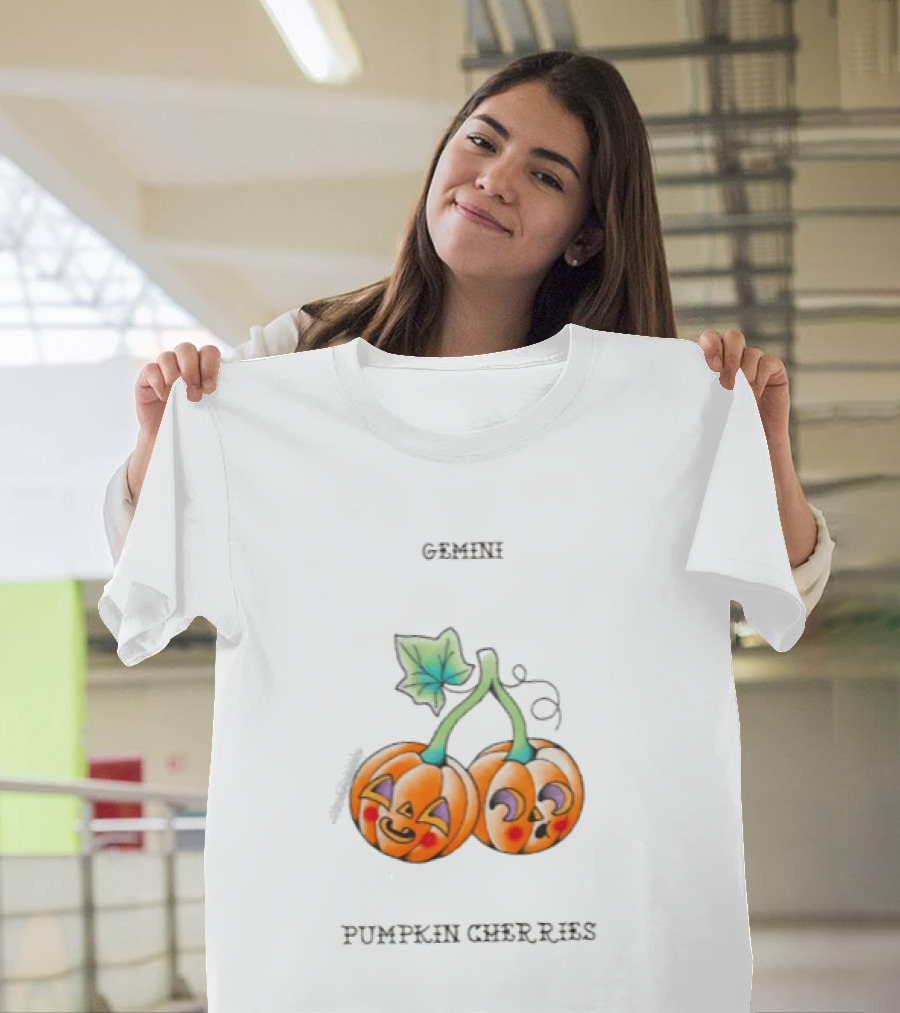 Gemini Pumpkin Cherries Zodiac 2026 Halloween Twins T-Shirt