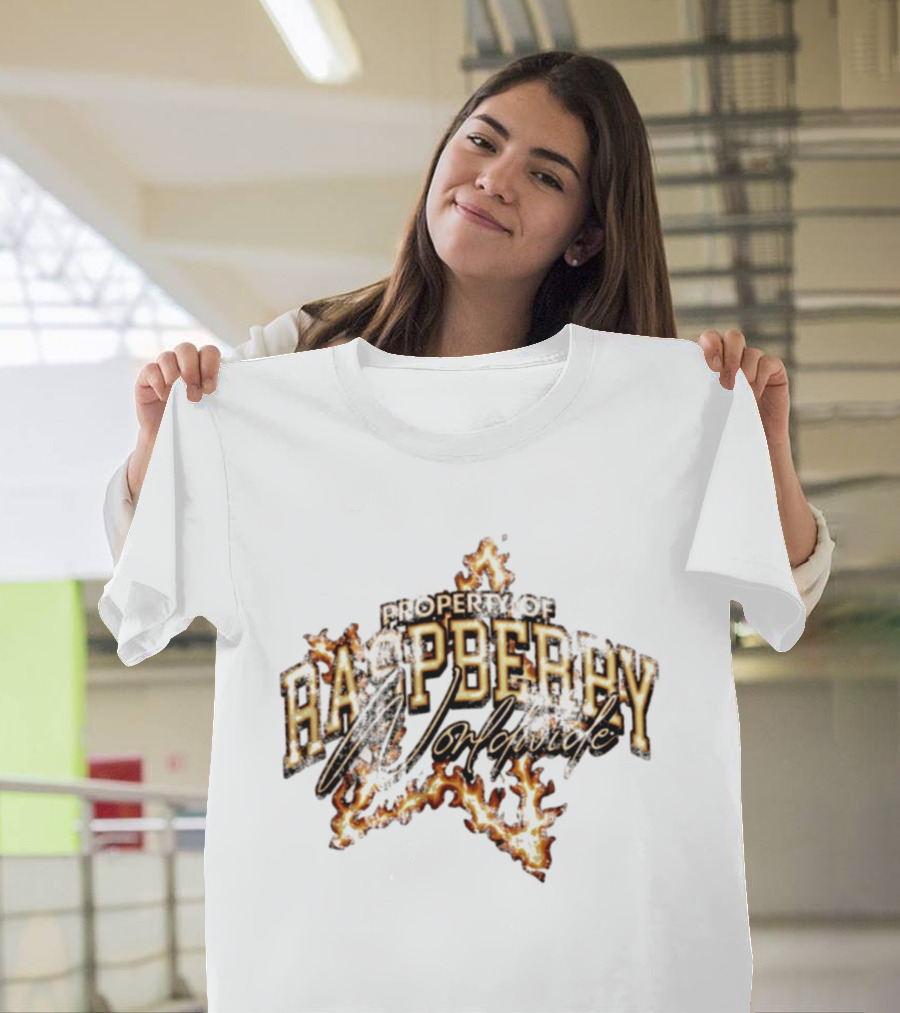 Property Of Raspberry Worldwide Flaming Star T-Shirt