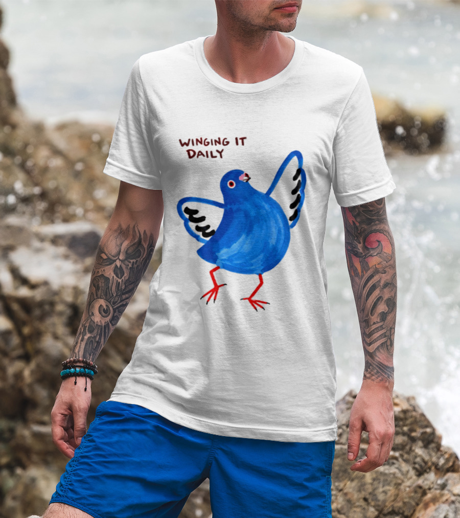 Winging It Daily Pigeon Cartoon Bird T-Shirt