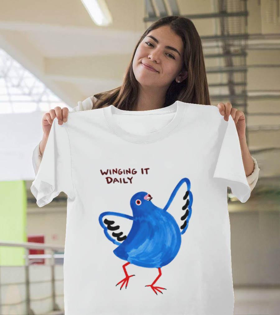 Winging It Daily Pigeon Cartoon Bird T-Shirt