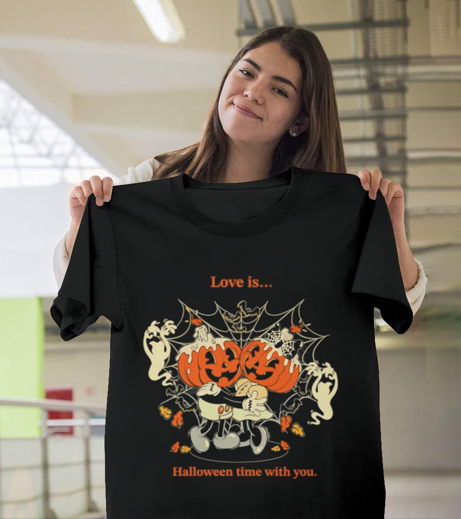 Love Is Halloween Time With You Pumpkin Couple Ghosts Webs T-Shirt