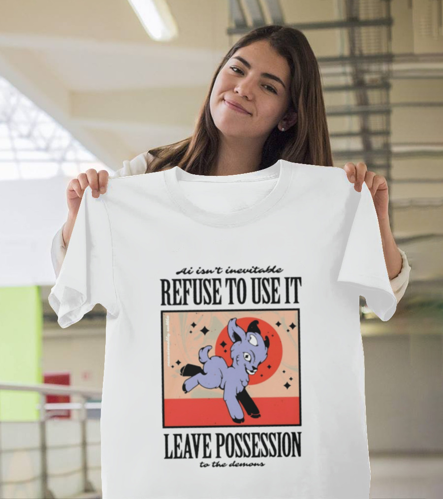 AI Isn't Inevitable Refuse To Use It Leave Possession To The Demons Vintage Style Creepy Cute Cartoon Goat T-Shirt