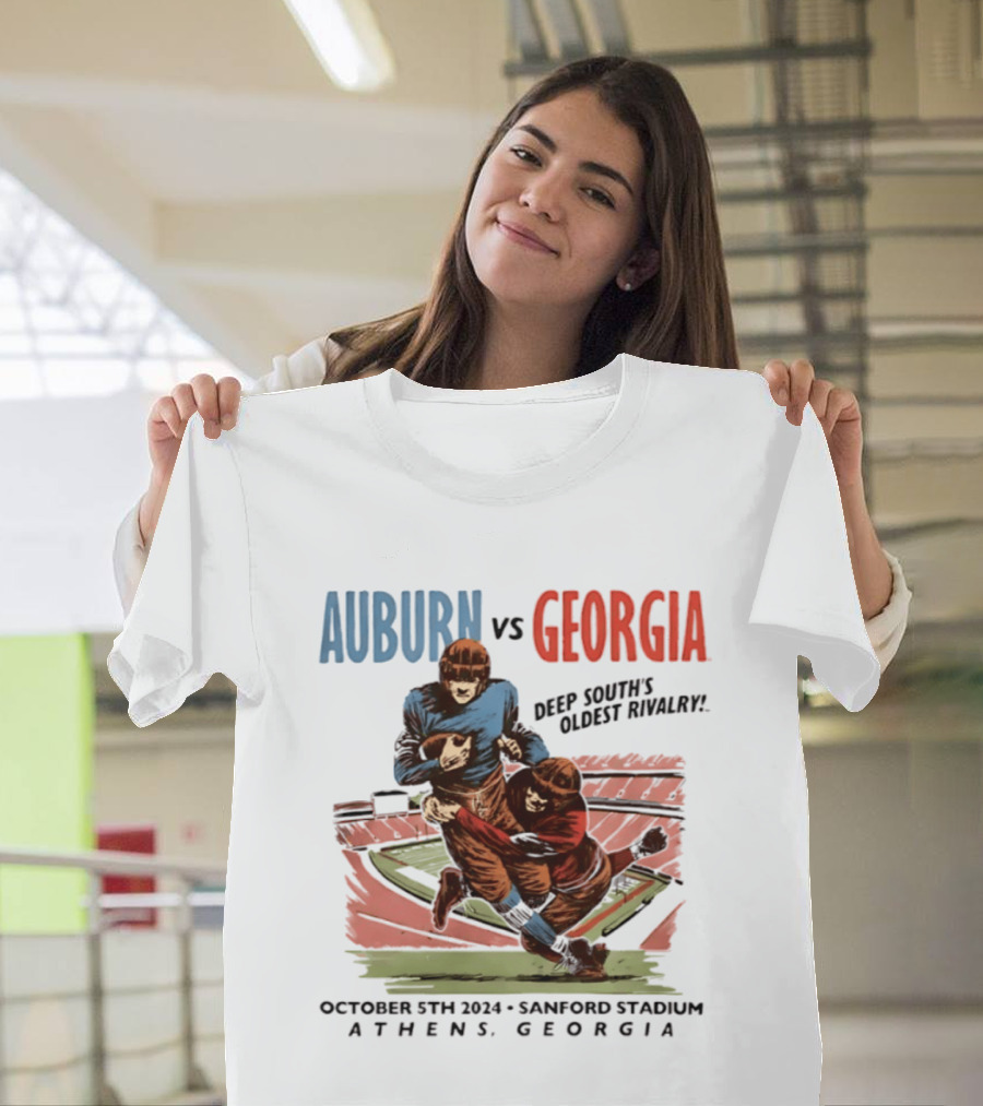 Auburn Vs Georgia Deep South's Oldest Rivalry October 5th 2024 Sanford Stadium Athens Georgia T-Shirt