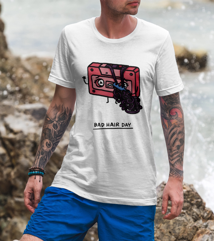Bad Hair Day Cassette Tape Music Humor Retro 90s T-Shirt