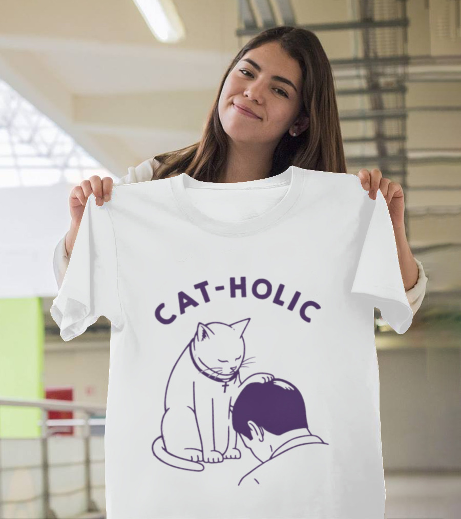 Cat Holic Cat Lover Bowing To Cat T-Shirt