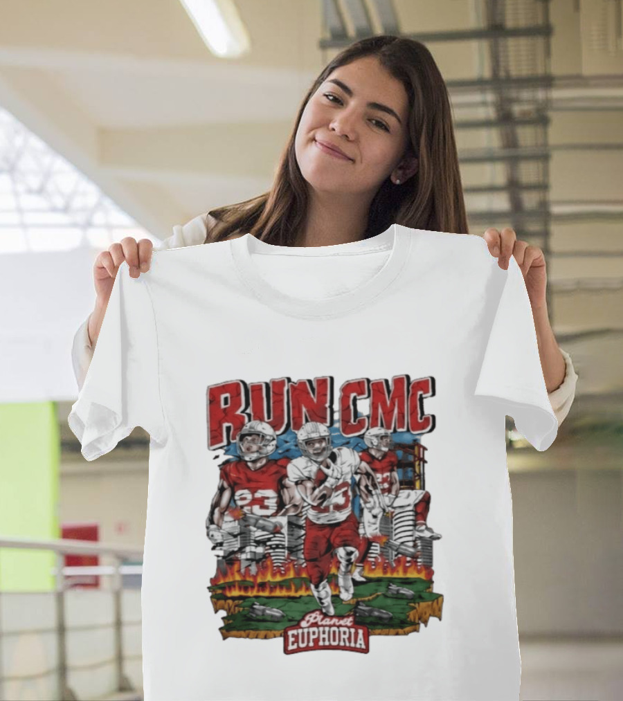 RUN CMC Christian McCaffrey San Francisco 49ers Planet Euphoria T-Shirt