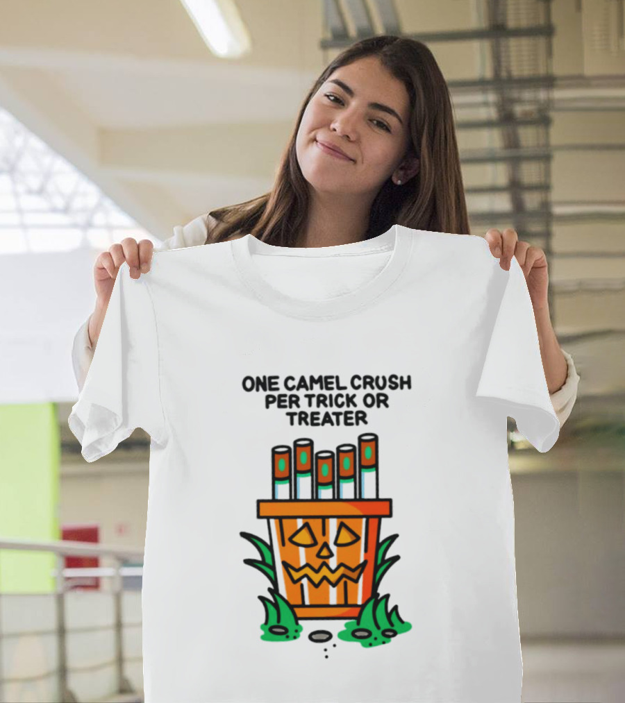 One Camel Crush Per Trick Or Treater Pumpkin Cigarette Pack Halloween T-Shirt