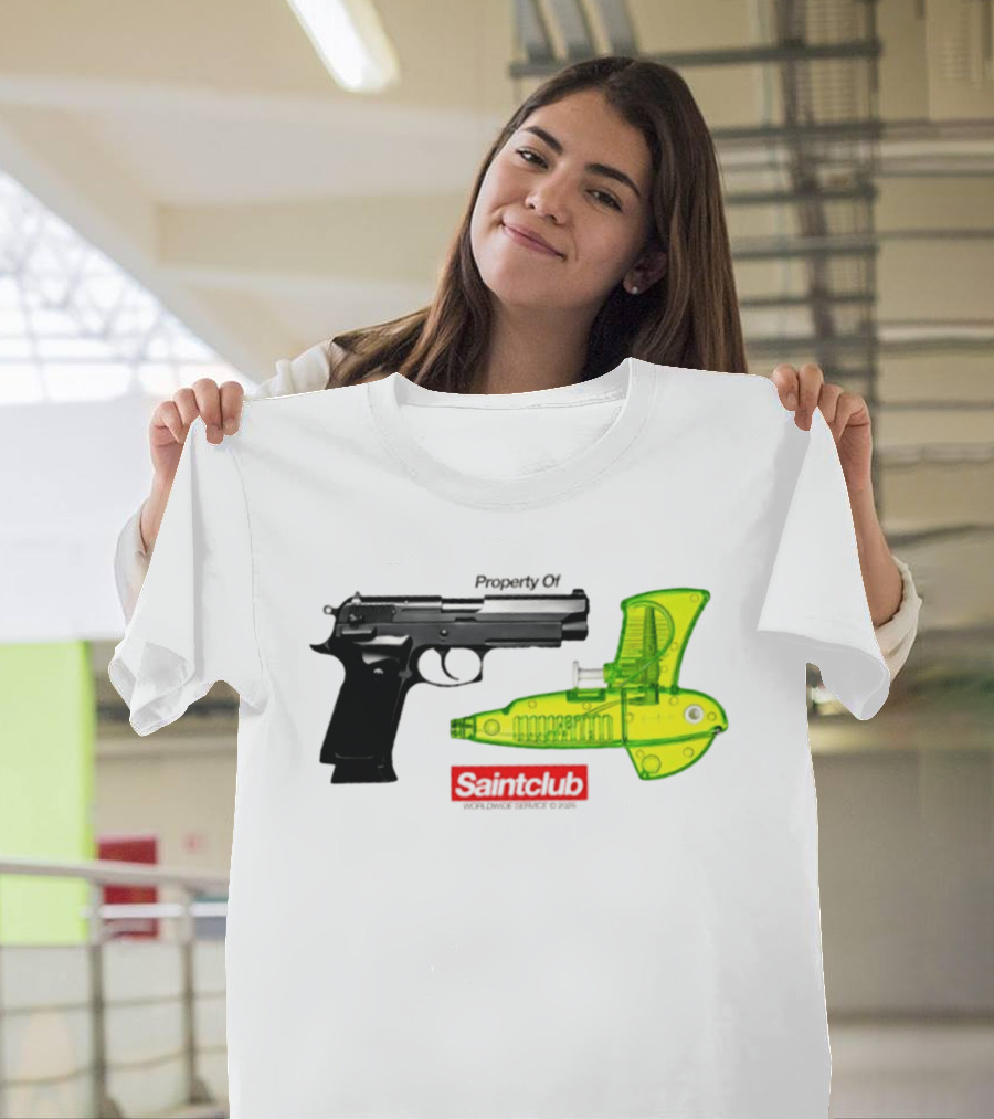 Pistol Property Saintclub Worldwide Service 2026 Black And Green Water Guns T-Shirt