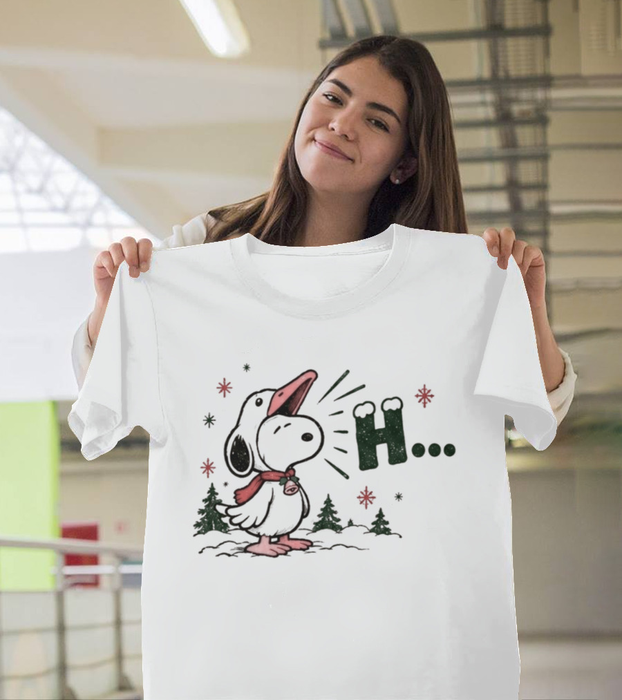 Silent Night Snoopy Goose Honk Red Scarf Snowflakes T-Shirt