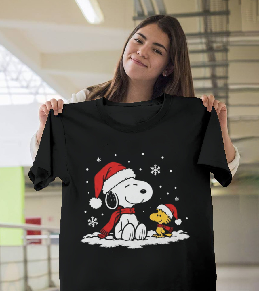 Peanuts Snoopy And Woodstock Christmas Tree Happiness All Over For Comic Fans T-Shirt