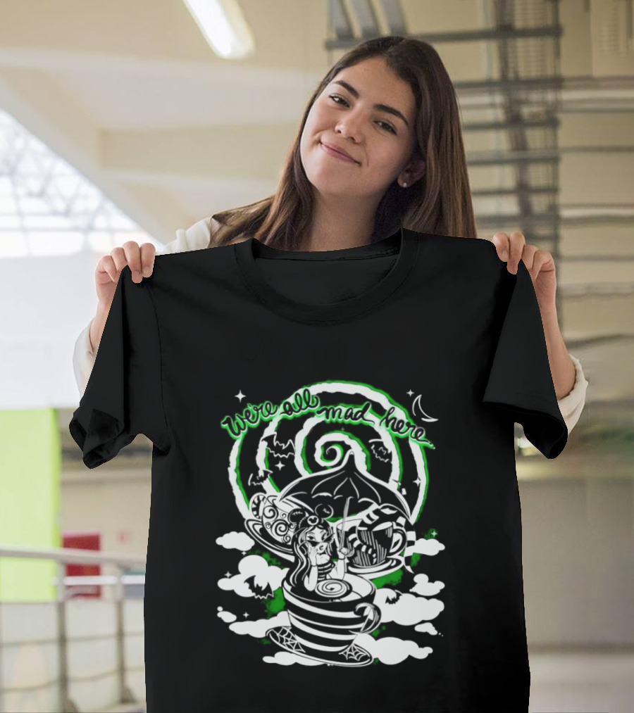 We Are All Mad Here Gothic Wonderland Tea Party Alice Moon Spiral T-Shirt