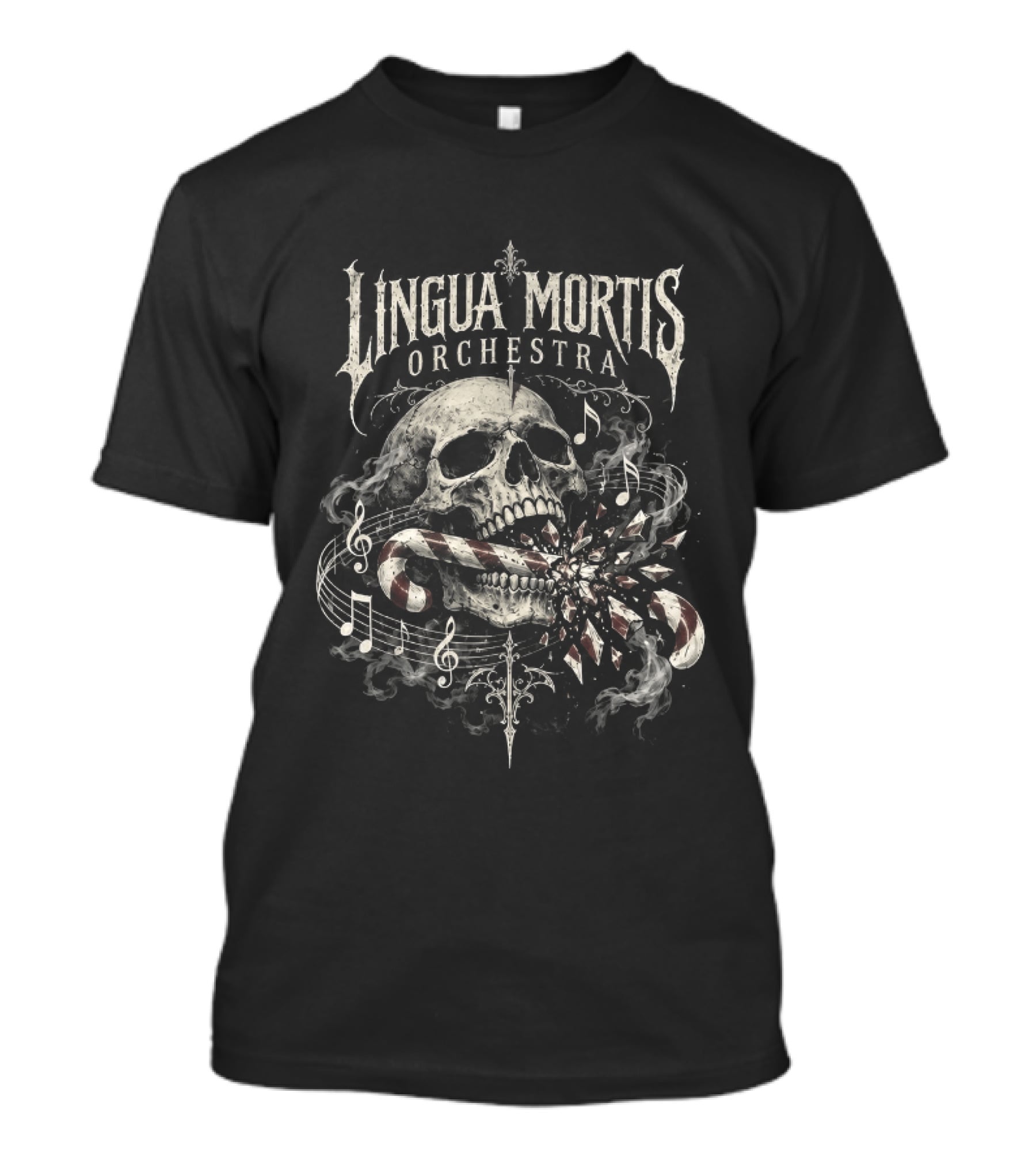 Lingua Mortis Orchestra Shattered Candy Cane Skull Gothic Music Lovers T-Shirt