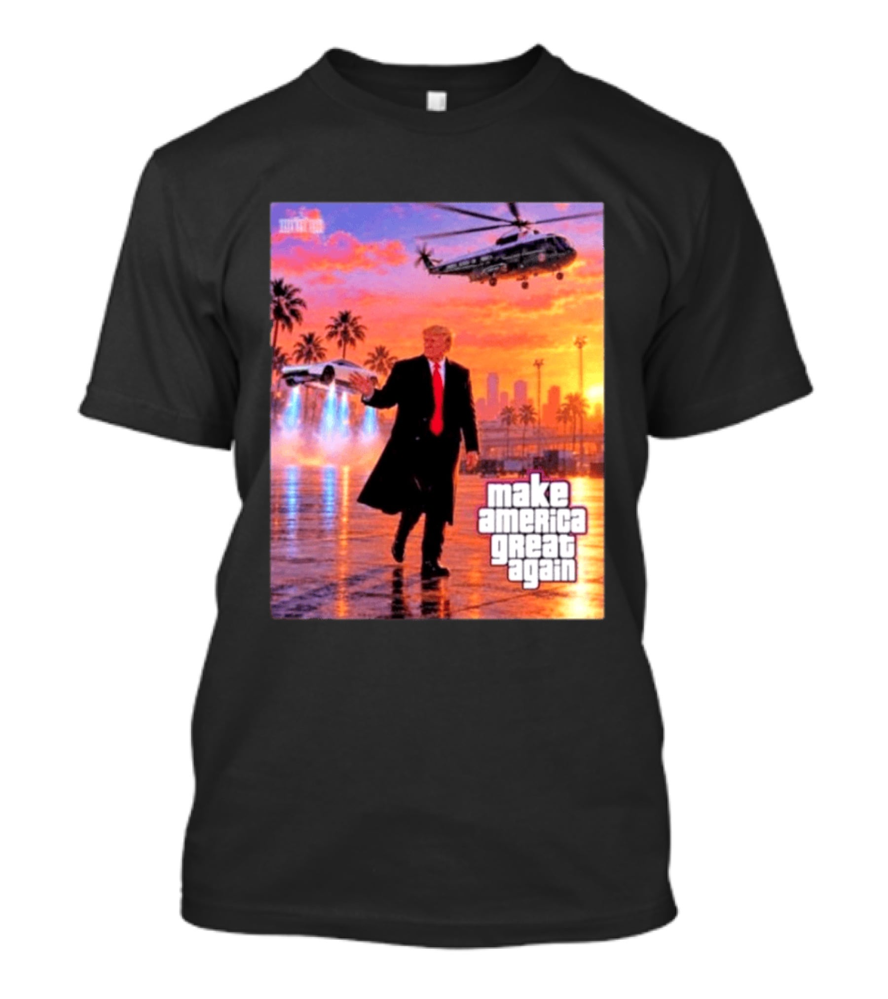 Make America Great Again Flying Cars Helicopter Sunset T-Shirt