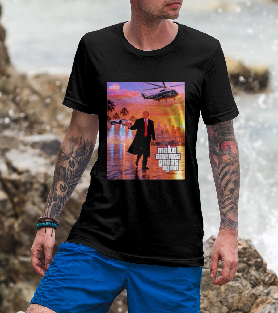 Make America Great Again Flying Cars Helicopter Sunset T-Shirt