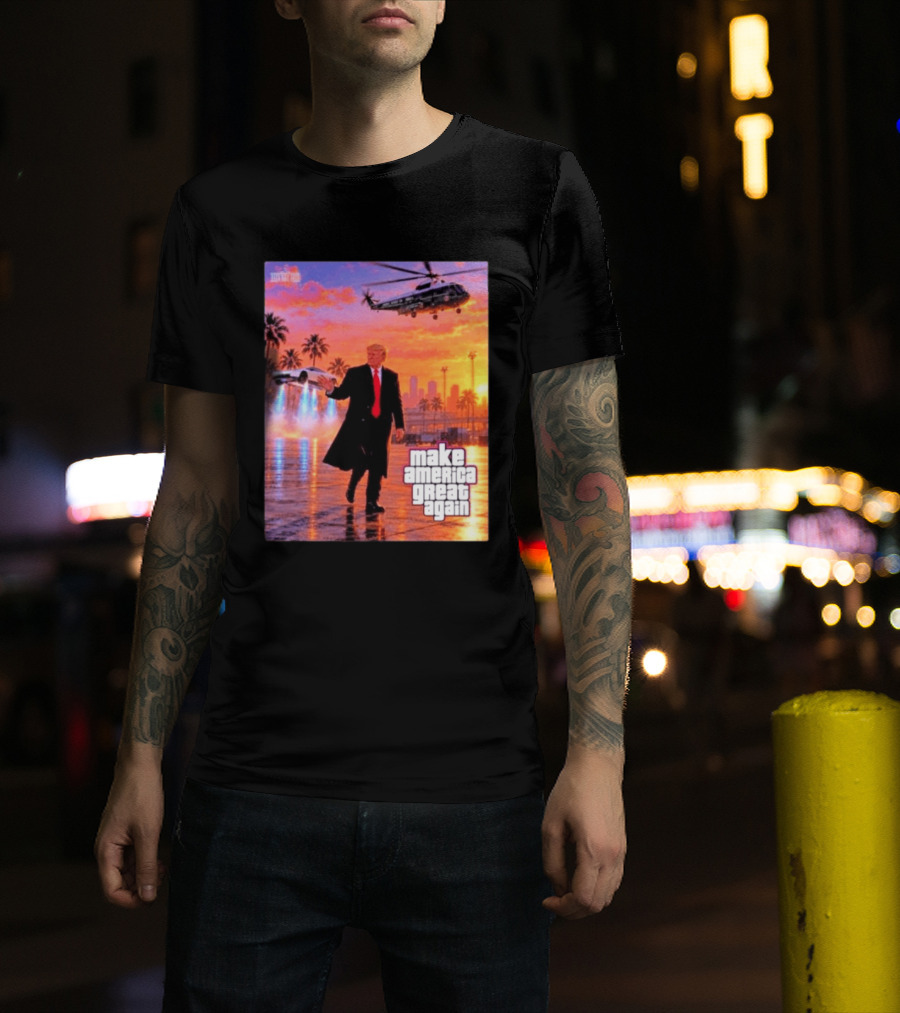 Make America Great Again Flying Cars Helicopter Sunset T-Shirt