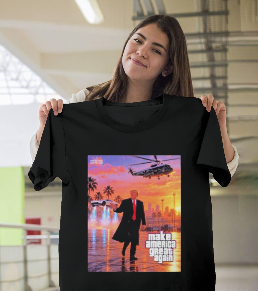 Make America Great Again Flying Cars Helicopter Sunset T-Shirt