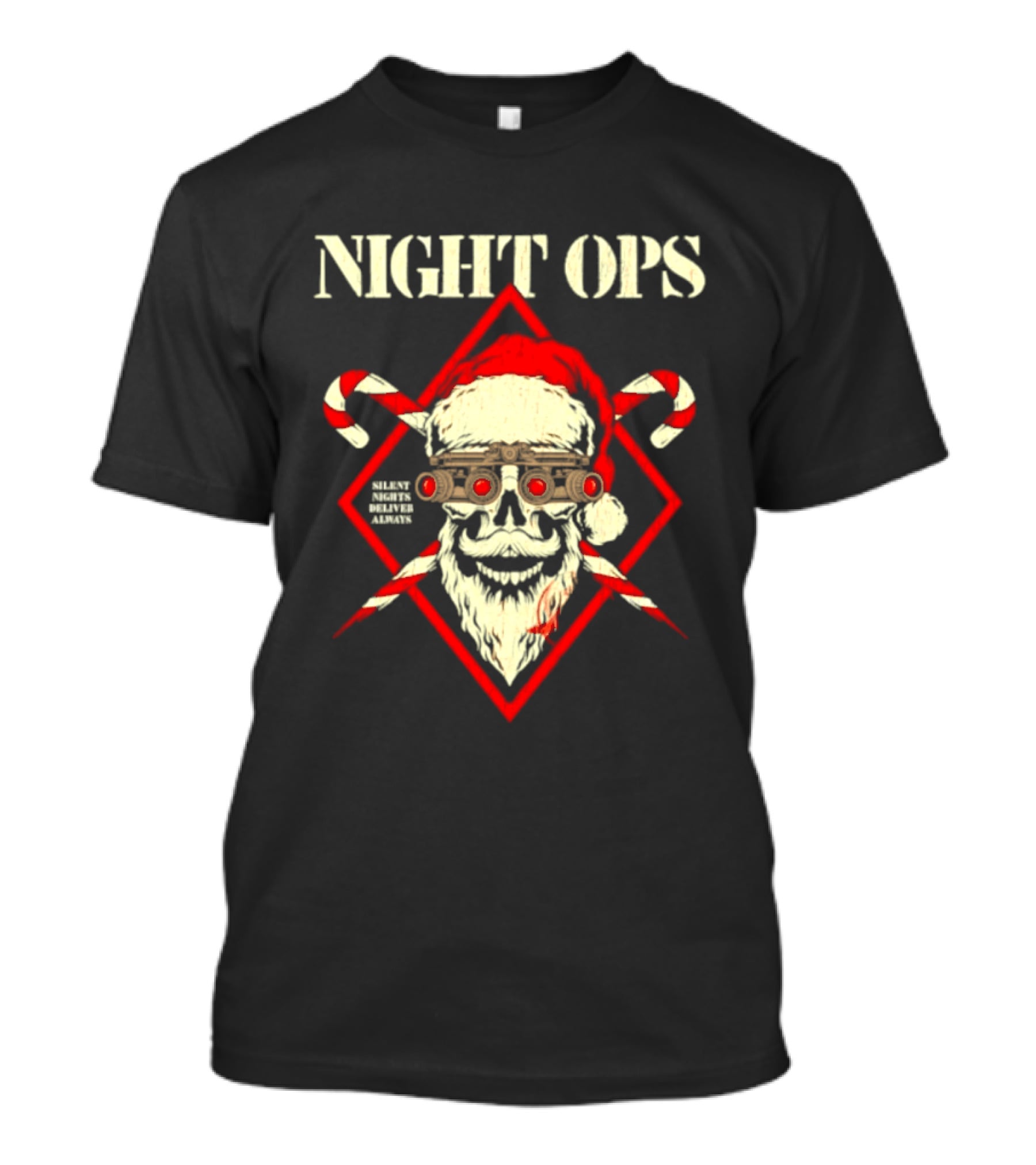 Night Ops Silent Nights Santa Skull With Candy Canes T-Shirt