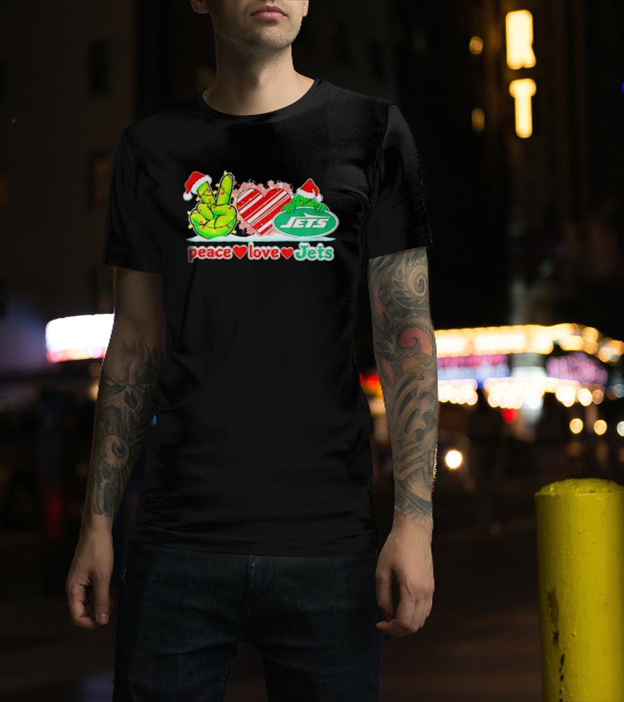 Peace Love Jets Christmas 2026 Grinch New York Football T-Shirt
