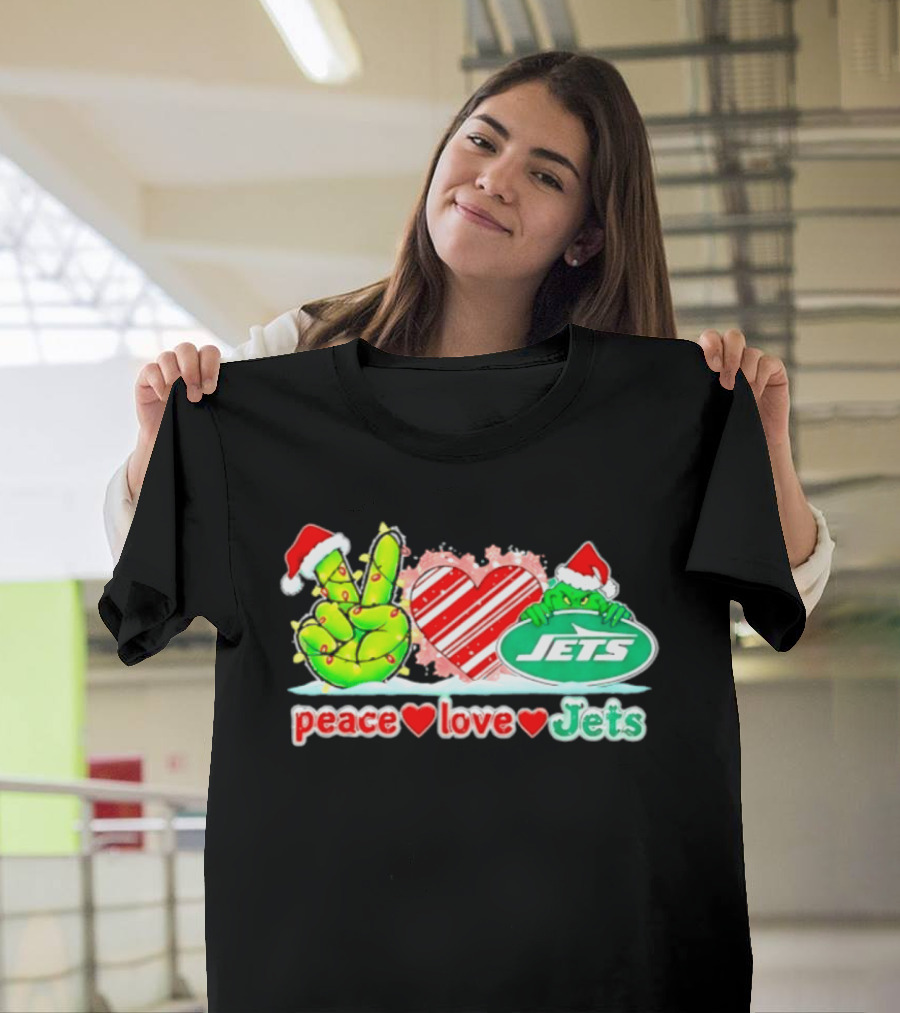 Peace Love Jets Christmas 2026 Grinch New York Football T-Shirt