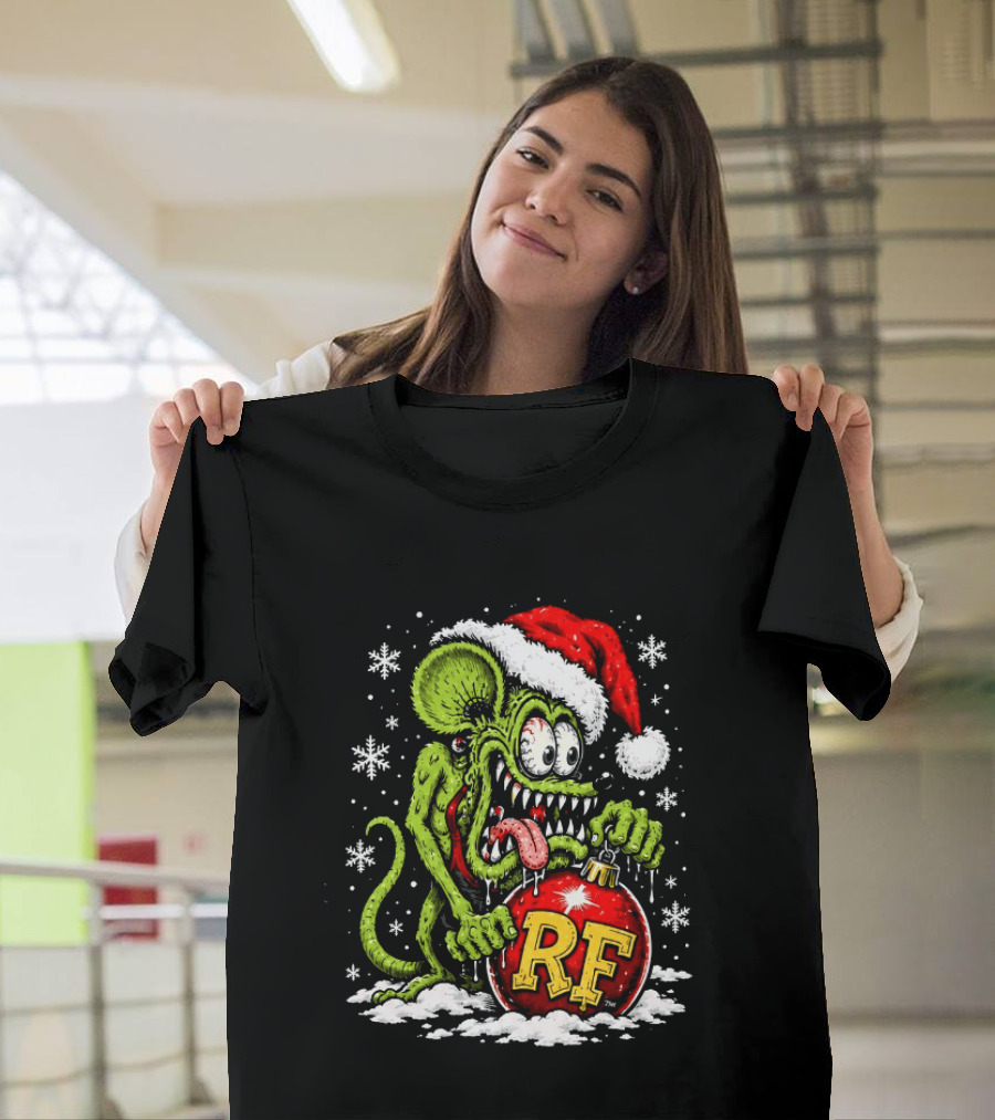 Rat Fink Weird And Wild Christmas Hot Rod RF Ornament Santa Hat Kustom Fans T-Shirt