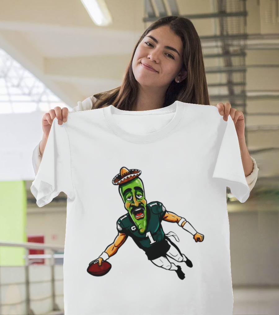 Jalen Hurts Jalapeno Philadelphia Eagles Cartoon Sombrero Football Player T-Shirt