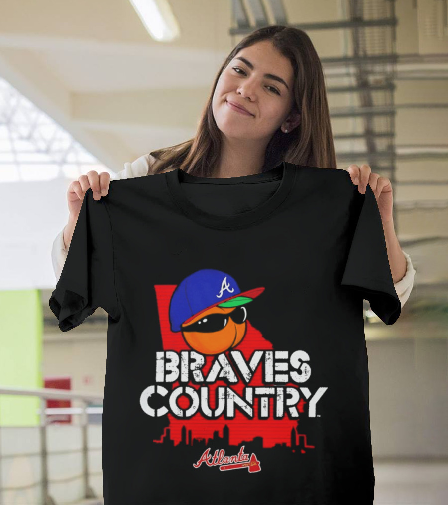 Braves Country Atlanta A Cap Sunglasses Georgia Map Red Skyline T-Shirt