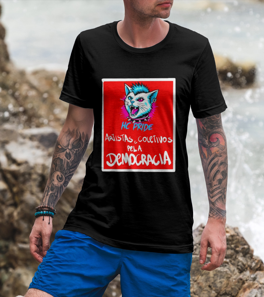 HC Pride Cat Rock Artistas E Coletivos Pela Democracia T-Shirt