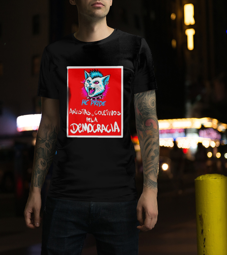 HC Pride Cat Rock Artistas E Coletivos Pela Democracia T-Shirt