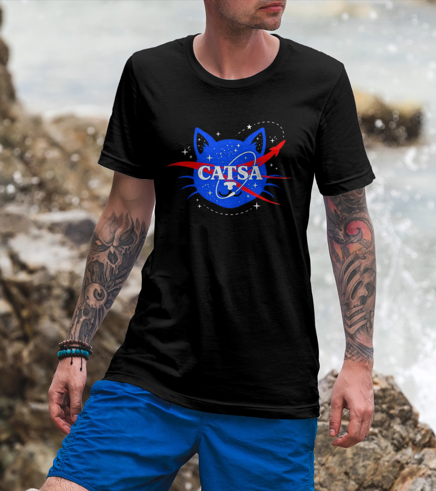 CATSA Space Cat NASA Science Logo Rocket Astronaut T-Shirt