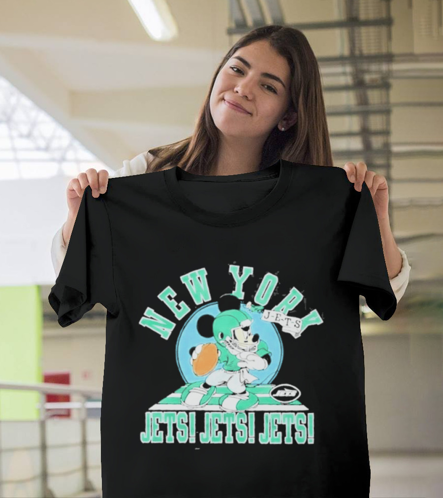 New York Jets Mickey Mouse Football Jets! Jets! Jets! T-Shirt