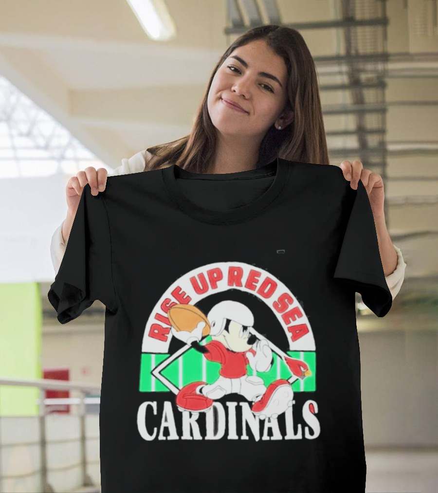 Rise Up Red Sea Cardinals Mickey Mouse Football Team Spirit T-Shirt