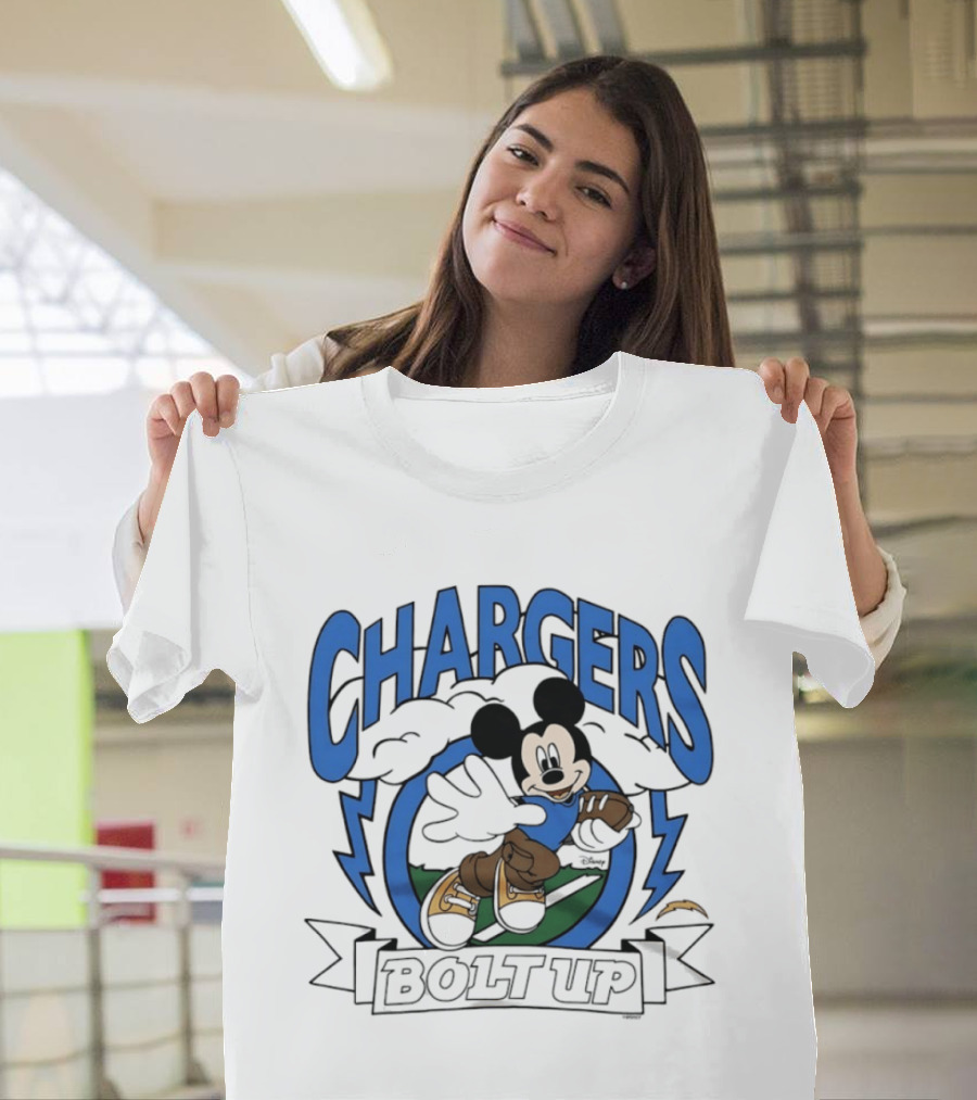 Los Angeles Chargers Mickey Mouse Bolt Up Football 2026 T-Shirt