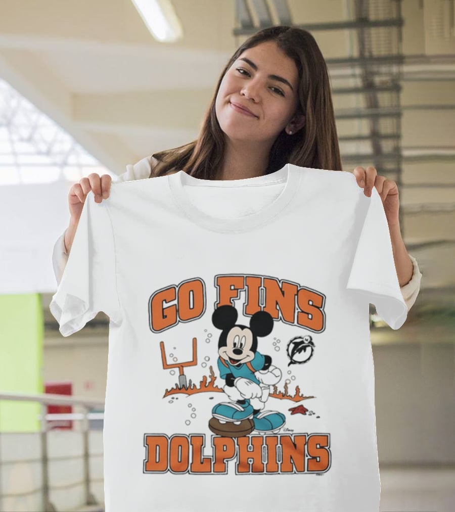 Go Fins Dolphins Mickey Mouse X Miami Dolphins Football 2026 T-Shirt