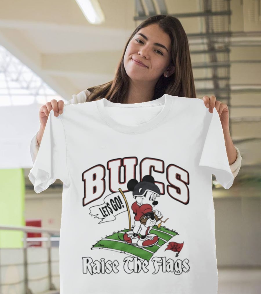 Bucs Raise The Flags Mickey Mouse Let's Go Tampa Bay Buccaneers T-Shirt