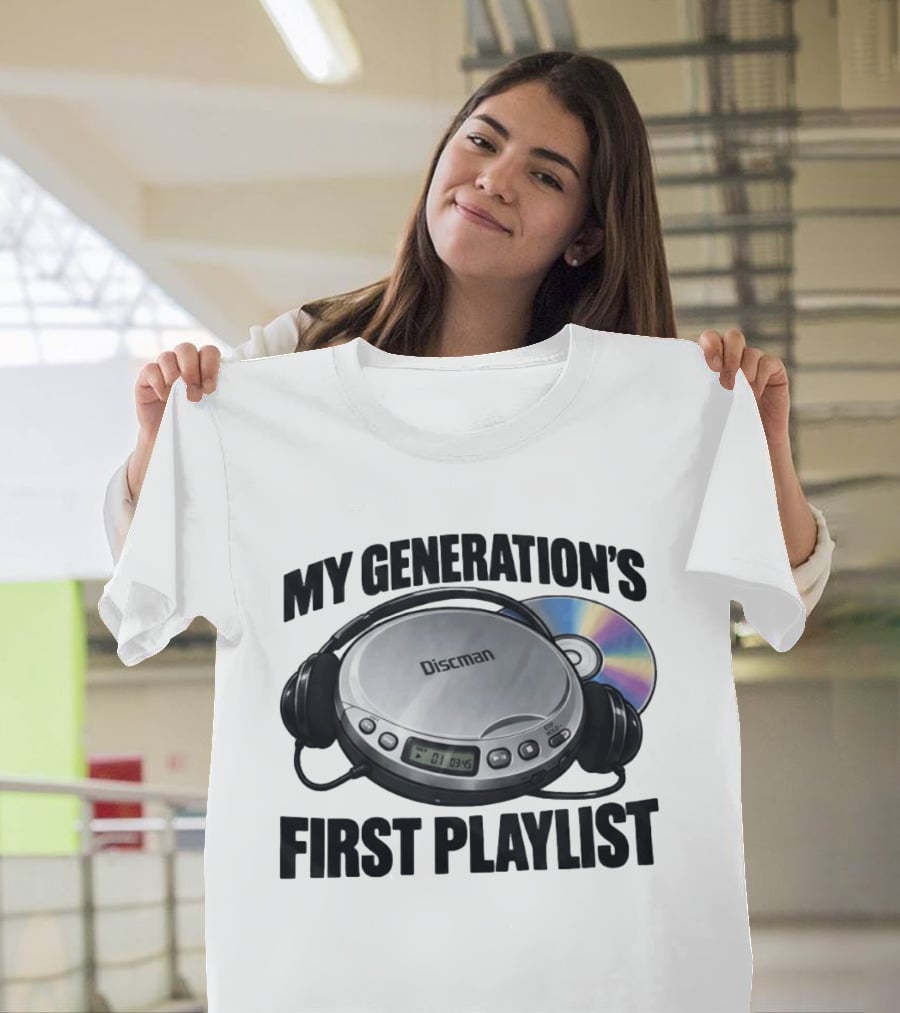 Retro Discman My Generation's First Playlist CD Player Headphones 90s Music Nostalgia T-Shirt