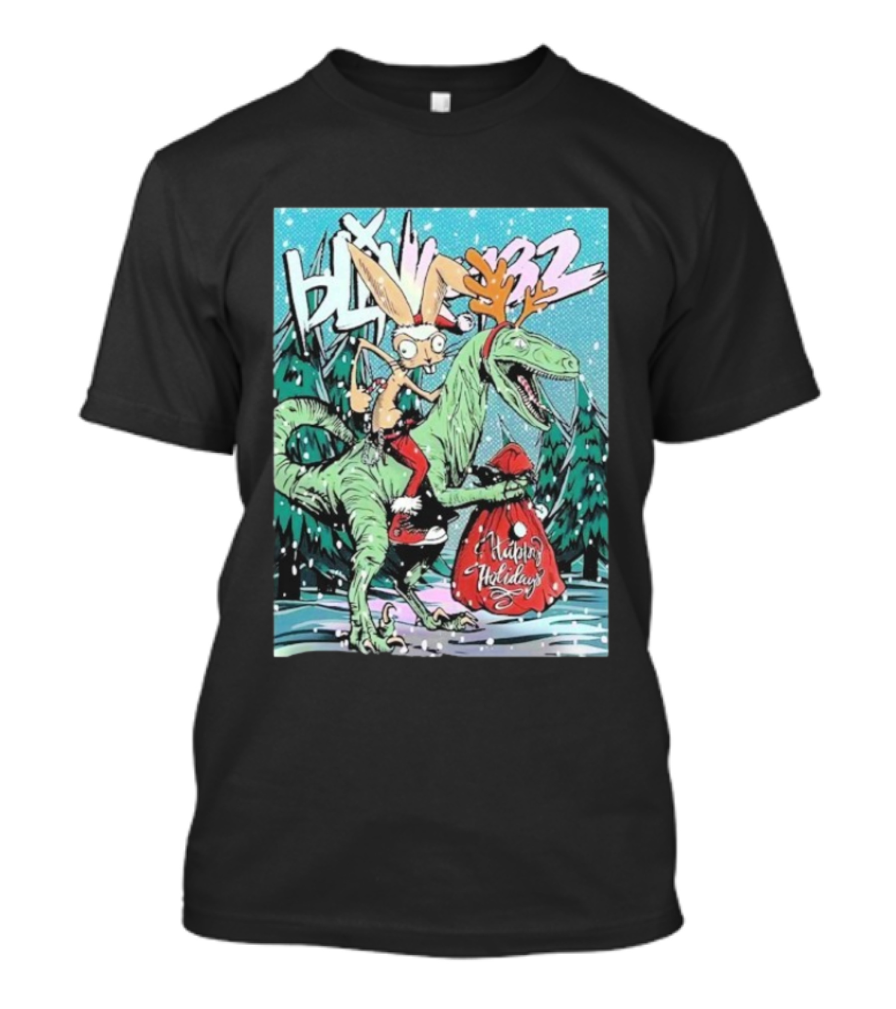 Blink 182 Merry Xmas Rabbit Riding Velociraptor Happy Holidays T-Shirt