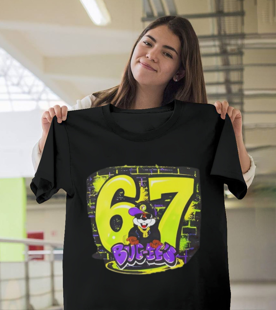 Buc Ee’s 6 7 Graffiti Neon Yellow Wall Art Character T-Shirt