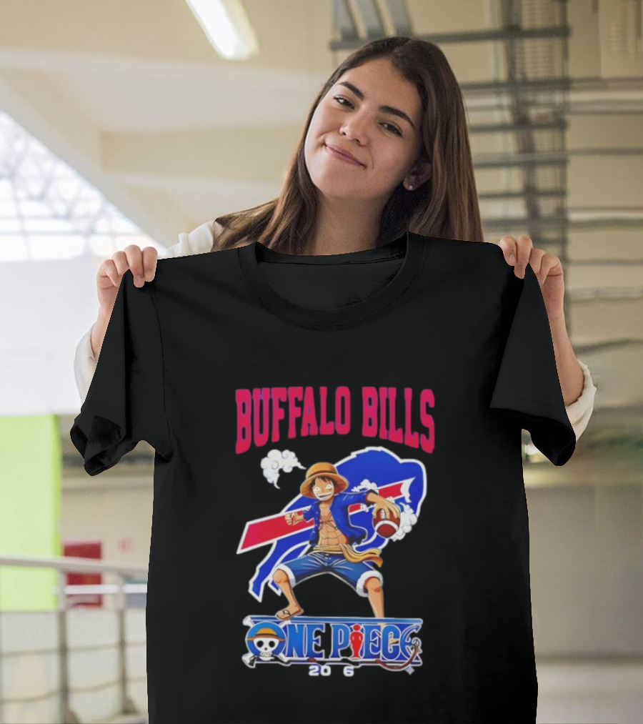 Buffalo Bills One Piece Crossover 2026 Featuring Luffy Football T-Shirt