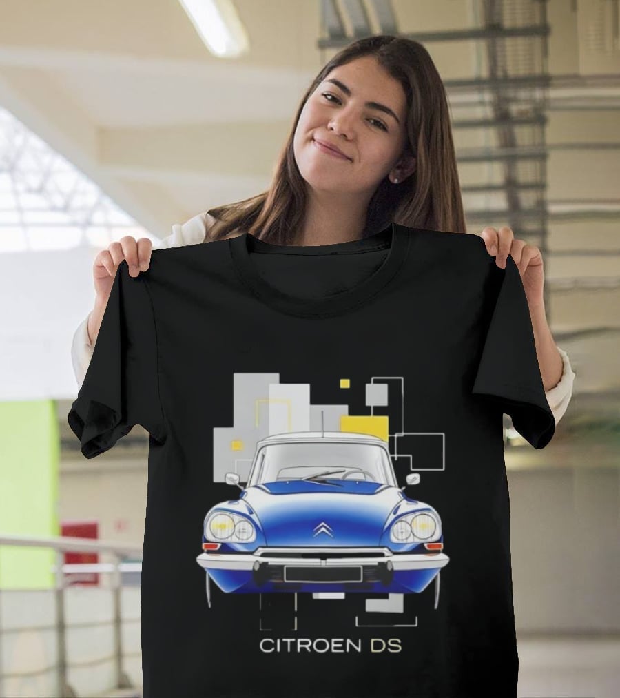 Citroën DS Classic Car Blue Front View Vintage Design T-Shirt