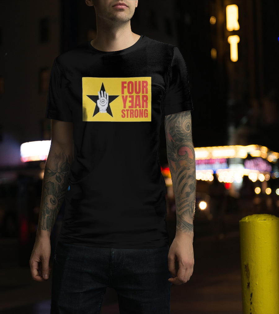 Four Year Strong Star With Hand Eye Symbol On Yellow Background T-Shirt