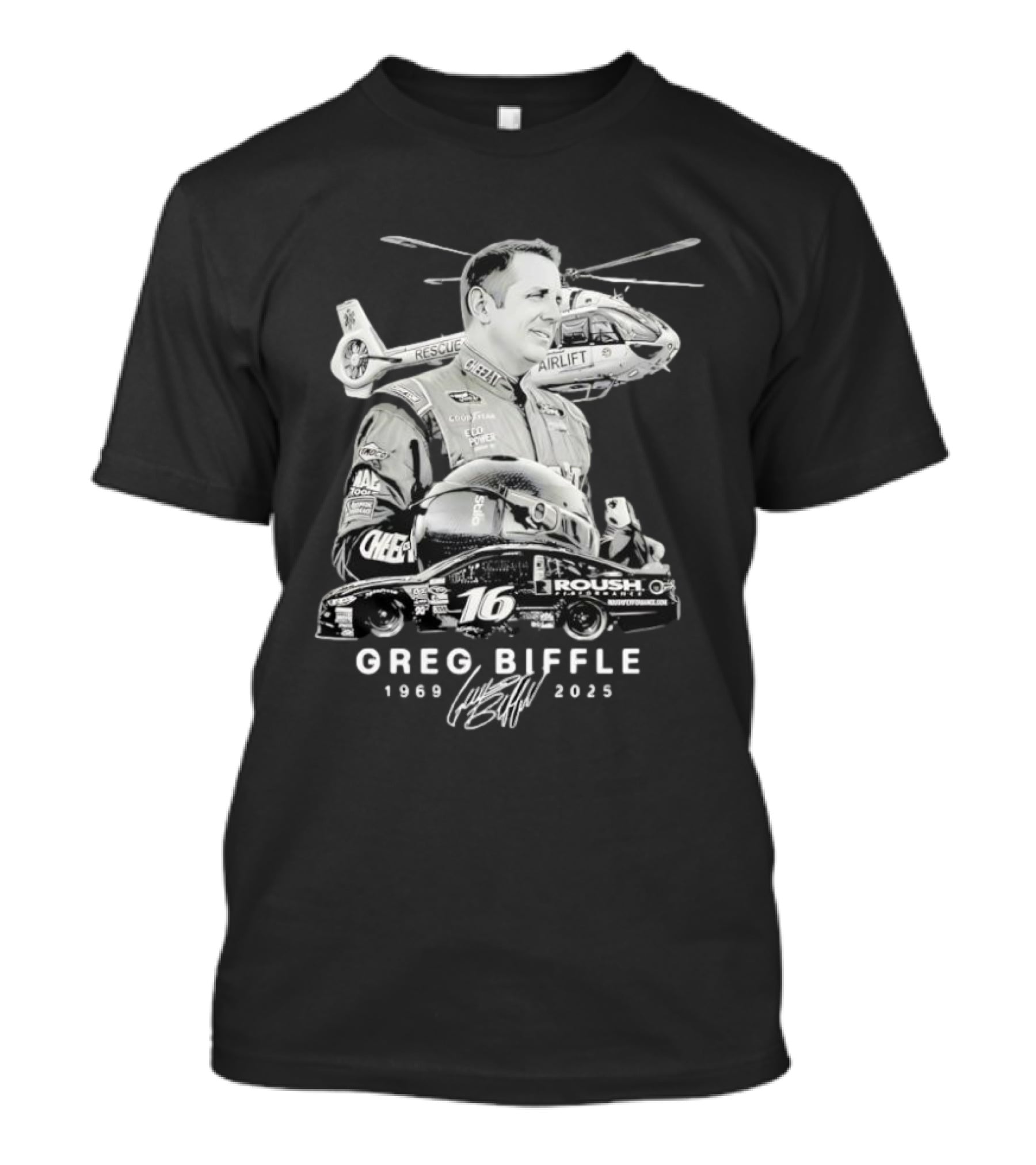 Greg Biffle NASCAR Legend 1969 2026 Memorial Helicopter Pilot Rescue Airlift 16 Roush Fenway Tribute T-Shirt
