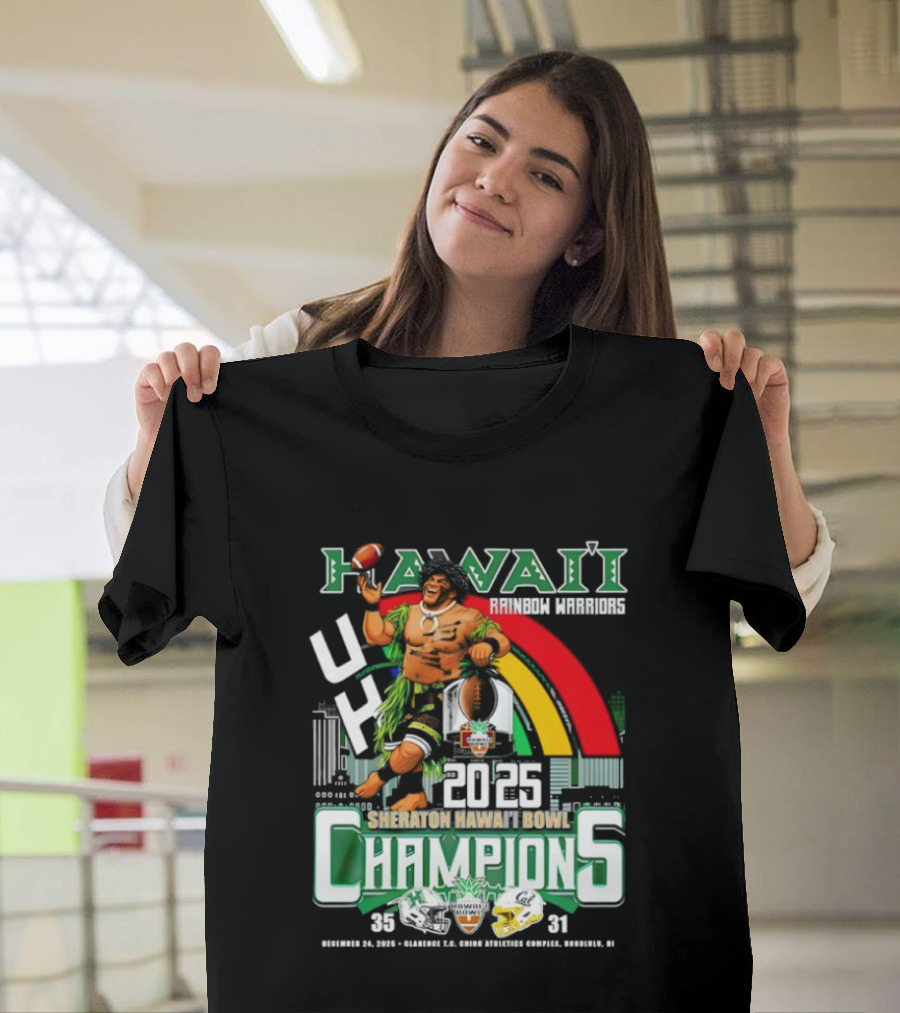 Hawaii Rainbow Warriors 2025 Sheraton Hawai’i Bowl Champions Football Ichts T-Shirt