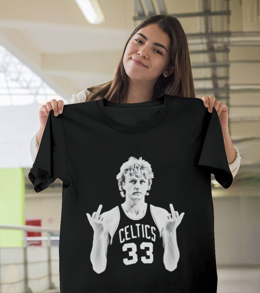 Larry Bird Celtics 33 Middle Finger Retro 90s Basketball Icon T-Shirt
