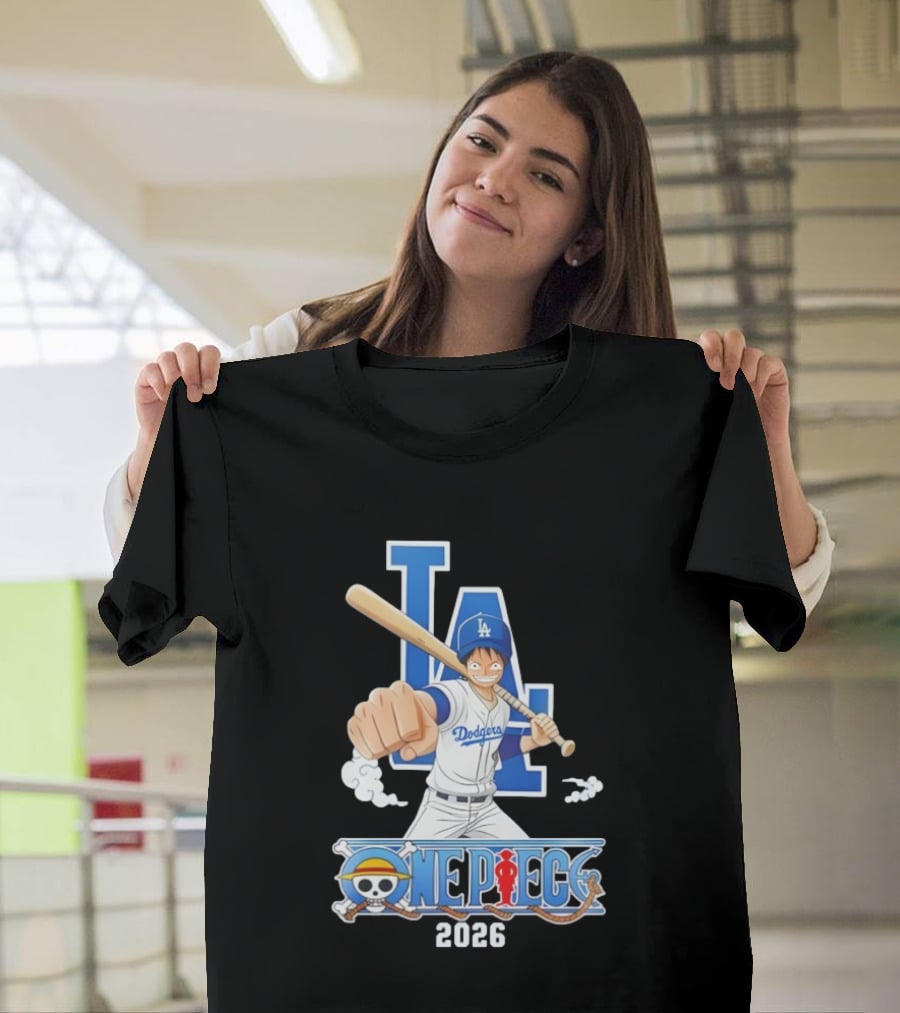 Los Angeles Dodgers One Piece Crossover 2026 Collaboration Luffy Baseball Theme T-Shirt