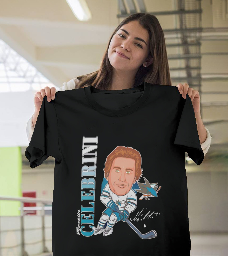 San Jose Sharks Macklin Celebrini #71 Big Head Signature Fanatics T-Shirt