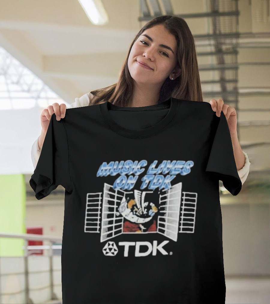 Music Lives On TDK Retro Cassette Player Stranger Things Harbour Jim Hopper T-Shirt
