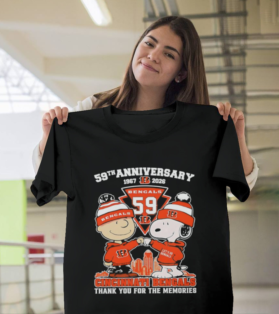 59th Anniversary 1967-2026 Bengals 59 Peanuts Cincinnati Bengals Thank You For The Memories T-Shirt